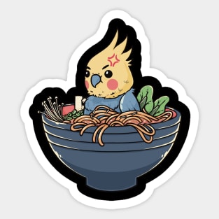 Savorous Songbird: Cockatiel in a Ramen Bowl Sticker